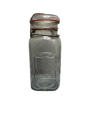 Antique Acme Canning Jar 8" Embossed Quart Size Clear Glass Lid And Seal